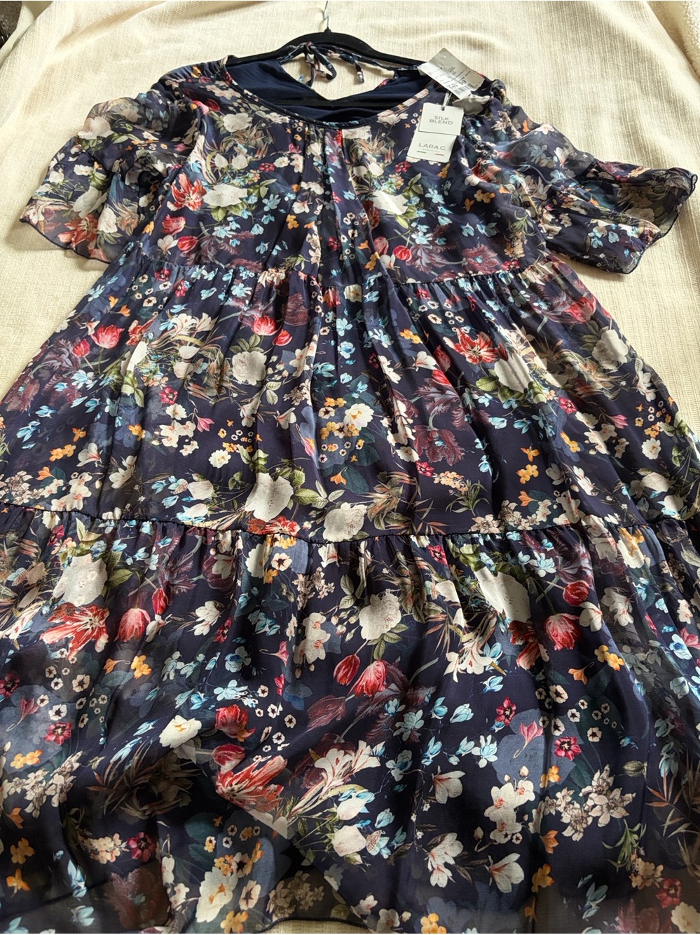 LARA Navy Floral Tiered Mini Dress